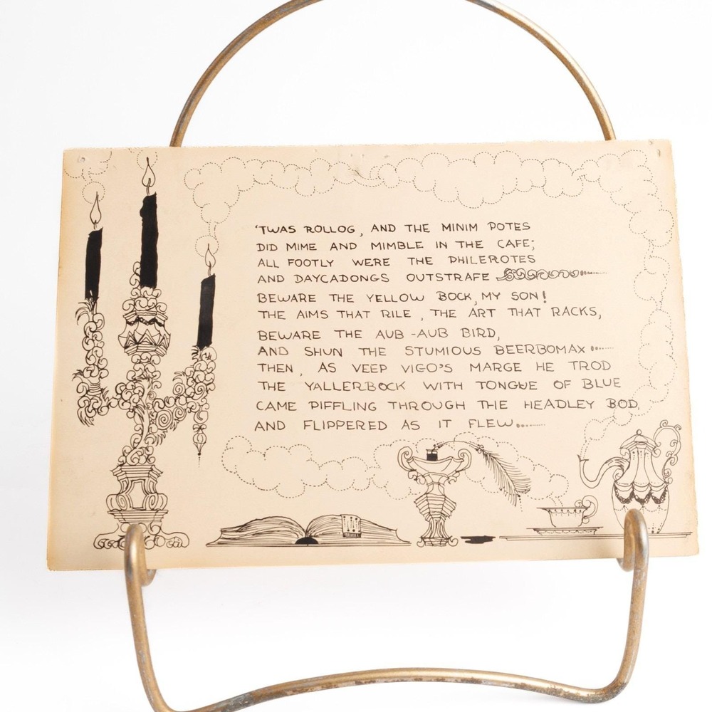 Vintage Original Ink Drawing Poem Hand Drawn Illustrated Lewis Carroll Inspired